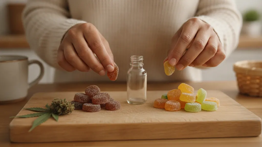 Three hemp gummy jars labelled full spectrum broad spectrum and isolate lined up beside their printed COA lab reports