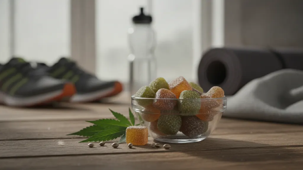 Athlete reading a hemp gummy certificate of analysis after a training session for workout recovery