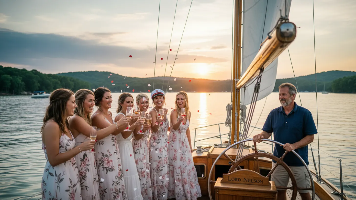 Bachelorette group enjoying a party boat sail on Lake Lanier