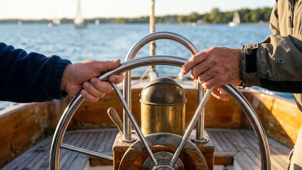 Captain John Rice teaching a beginner student to tack a sailboat on Lake Lanier near Aqualand Marina Flowery Branch Georgia