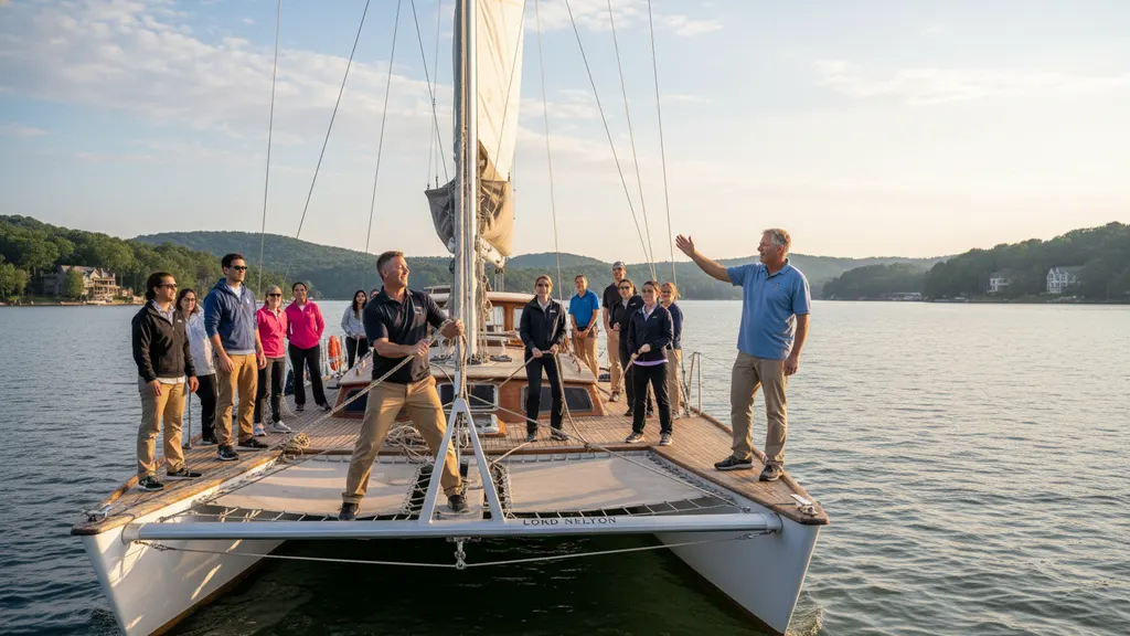 Sunset return to Aqualand Marina Dock Q after a corporate team building sail on Lake Lanier
