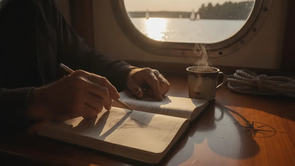 Charter guests seated low in a sailboat cockpit on Lake Lanier while the captain trims the mainsail