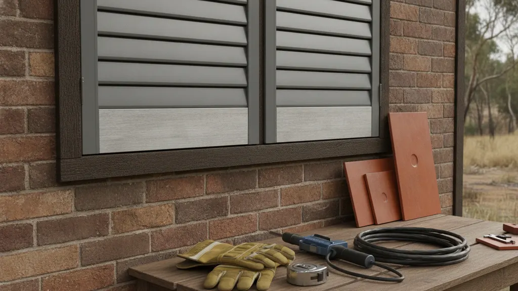 Aluminium bushfire rated roller shutter closed over a window on a rural NSW home
