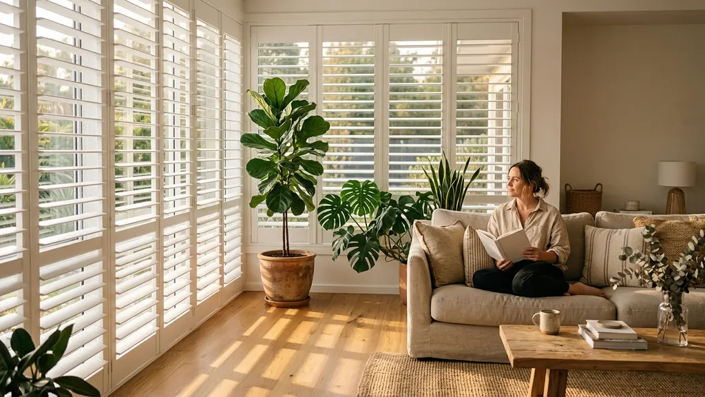 Close-up of aluminium side channel installed on honeycomb cellular blind sealing the gap between fabric and window frame
