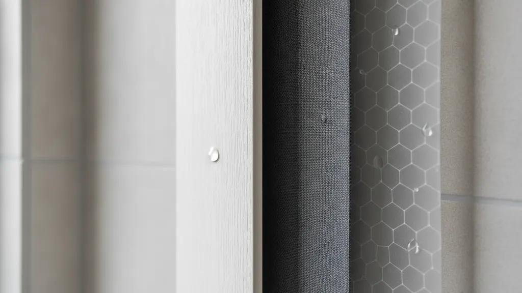 Close-up of a clean PVC shutter louvre being wiped with a microfibre cloth in a Riverina bathroom
