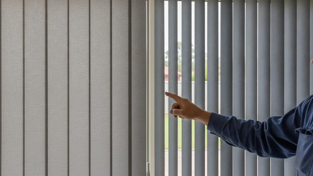 Panel glide sliding door blinds mounted above an alfresco patio door in a Riverina NSW home