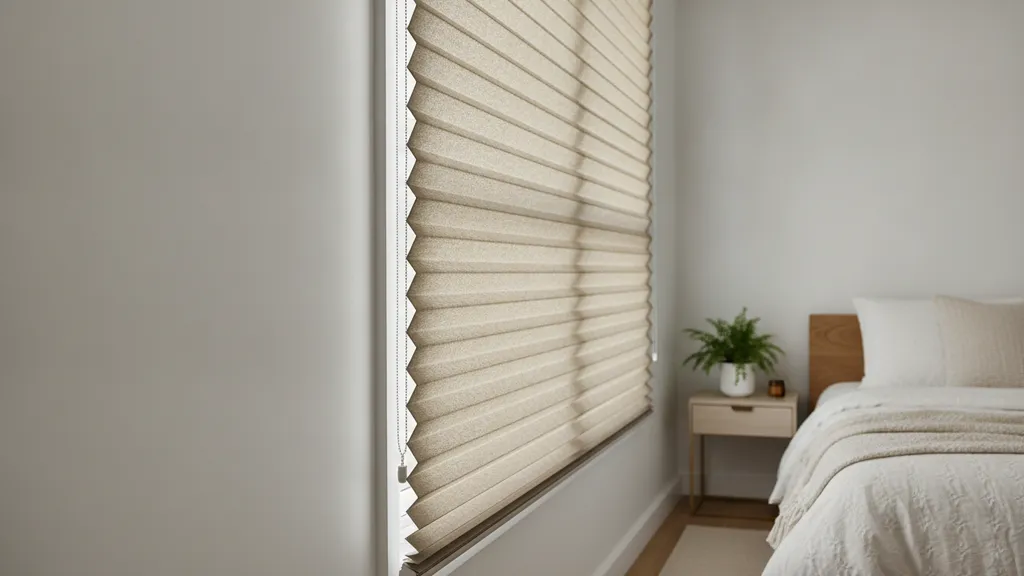 Honeycomb cellular blinds fitted in a Riverina rental property bedroom showing the insulating cell structure