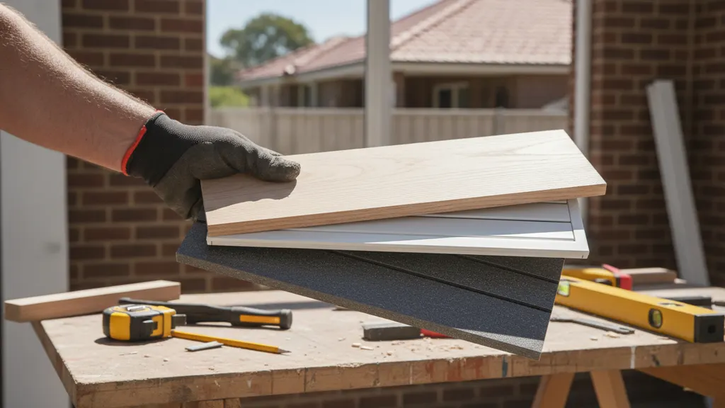 Installer measuring a wide living room window opening for made-to-measure plantation shutters in a Riverina NSW home