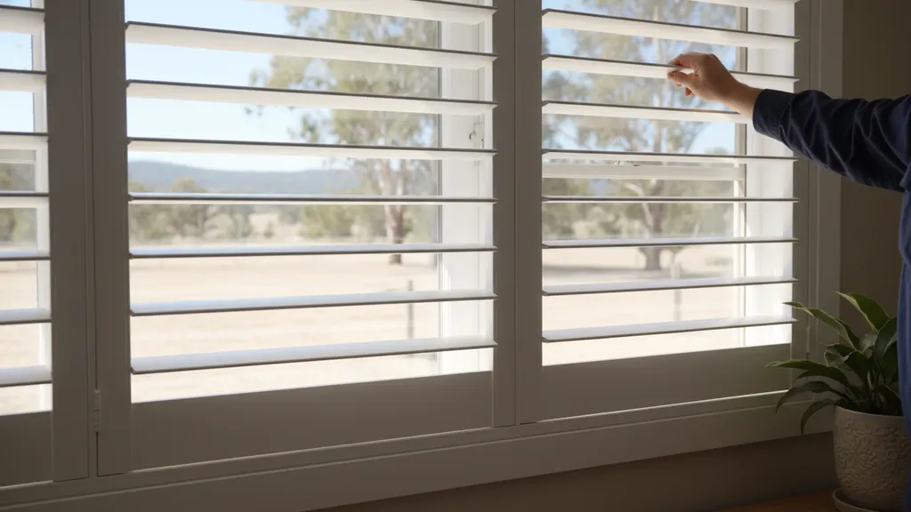 LuxeShutters lead installer using a laser measure on a Wagga Wagga lounge room window during a quote visit