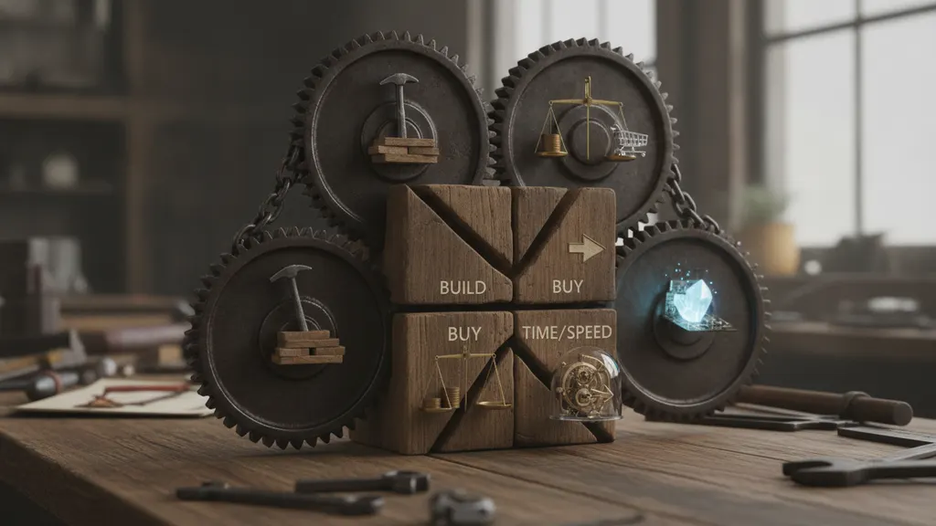 Four-axis decision framework matrix for build vs buy AI agent infrastructure scoring