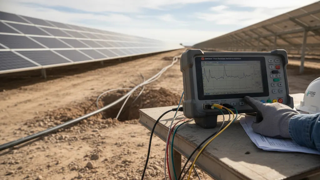Fusion splicing workstation inside a buried splice closure on a fiber optic installation solar farm project