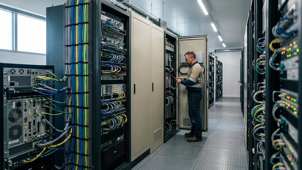 Station bus topology at an IEC 61850 solar substation showing IED publishers and SCADA subscribers across protection and station VLANs