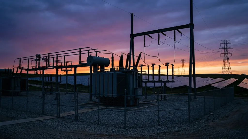 DNP3 outstation RTU panel wired into utility-scale solar substation telemetry cabinet