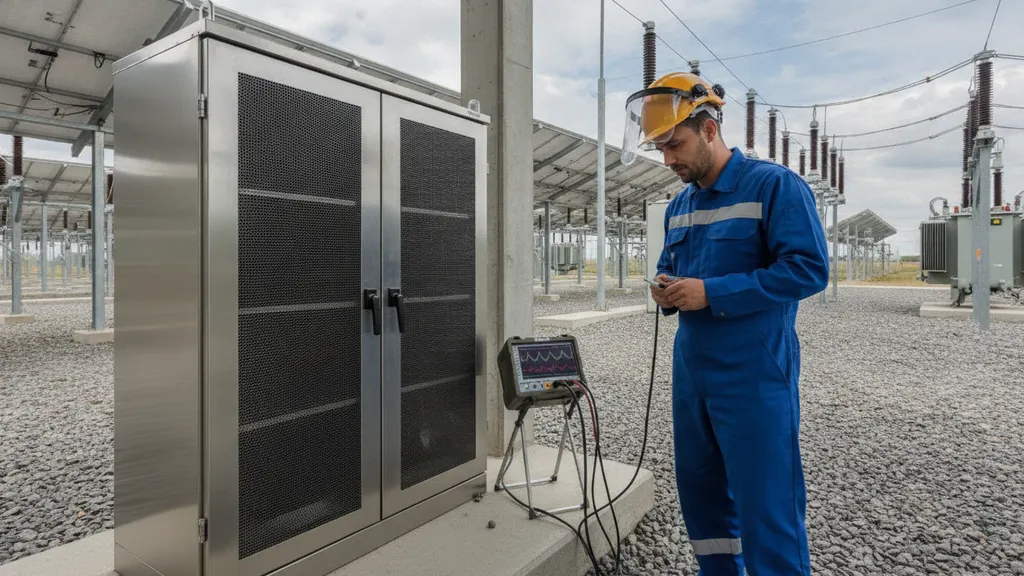 Passive harmonic filter cabinet and a power quality analyzer at a utility-scale solar substation