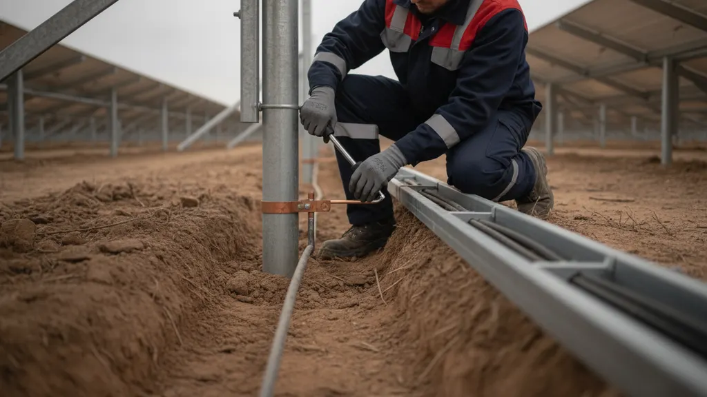 Rolling sphere geometry over a single-axis solar tracker array with air terminals at row ends