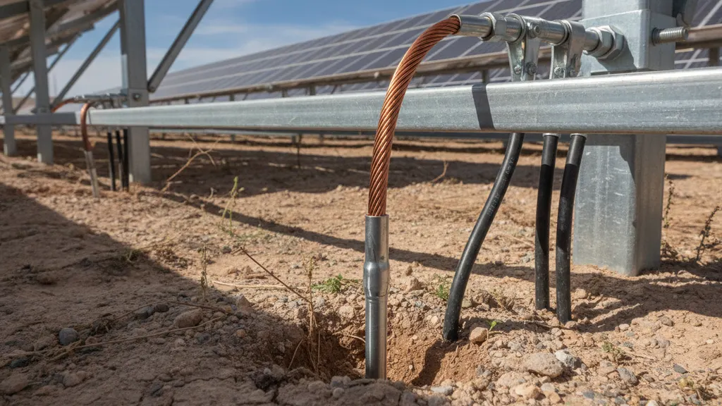 Field engineer running Wenner four-electrode soil resistivity survey at utility-scale solar collector substation