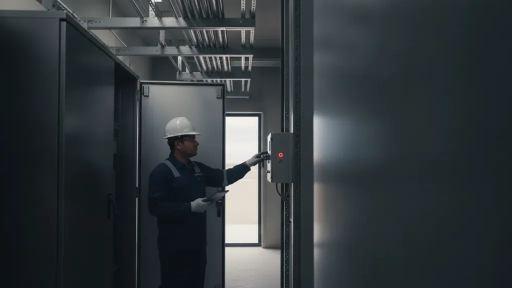 Plant controller cabinet and SCADA workstation logging reactive power step test data for utility-scale solar inverter model validation