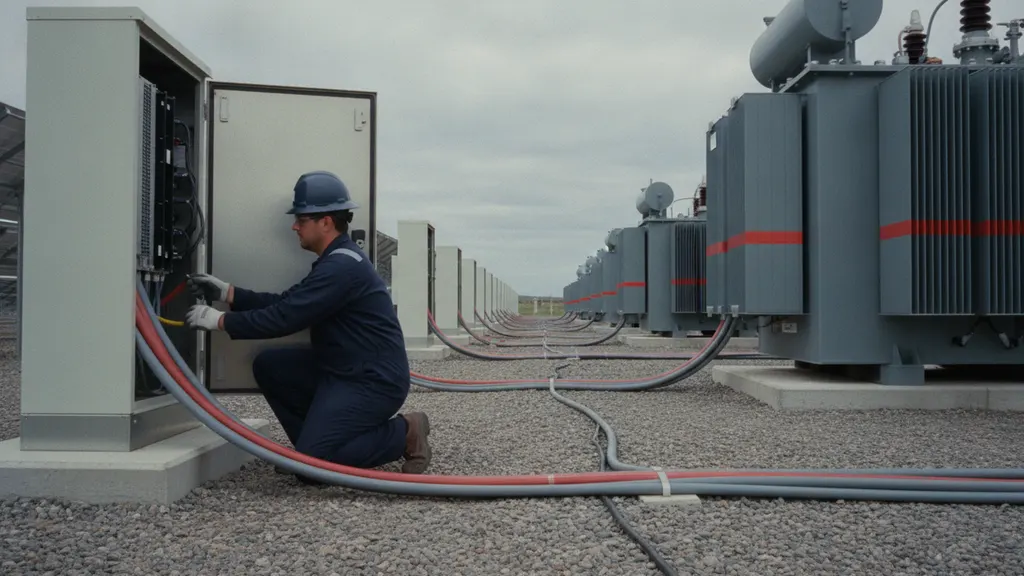 Class A power quality analyzer recording voltage unbalance and flicker at a utility-scale solar collector substation