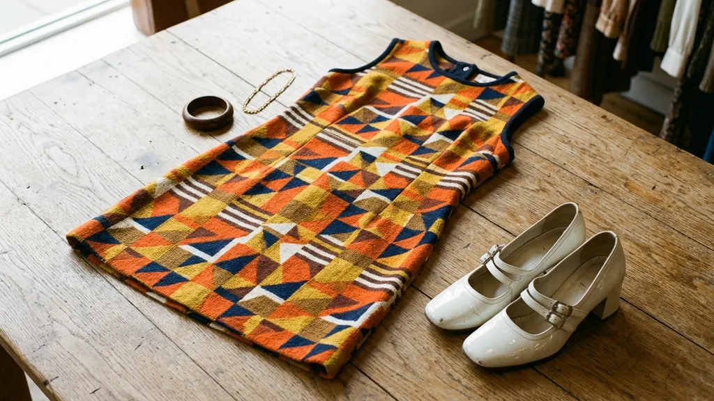 Authenticated 1960s mod shift dress with geometric Op-art black and white print from a mid-decade London boutique