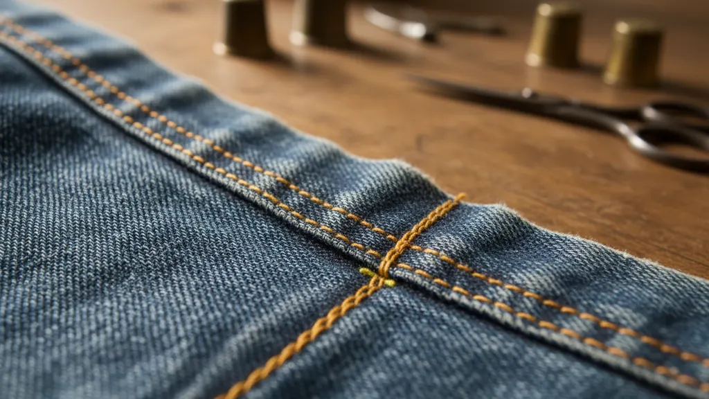Close-up of red line selvedge edge on the inside seam of a vintage Cone Mills Levi's pair
