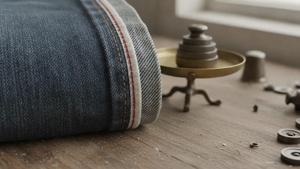 Close-up of red line selvedge edge on the inside seam of a vintage Cone Mills Levi's pair