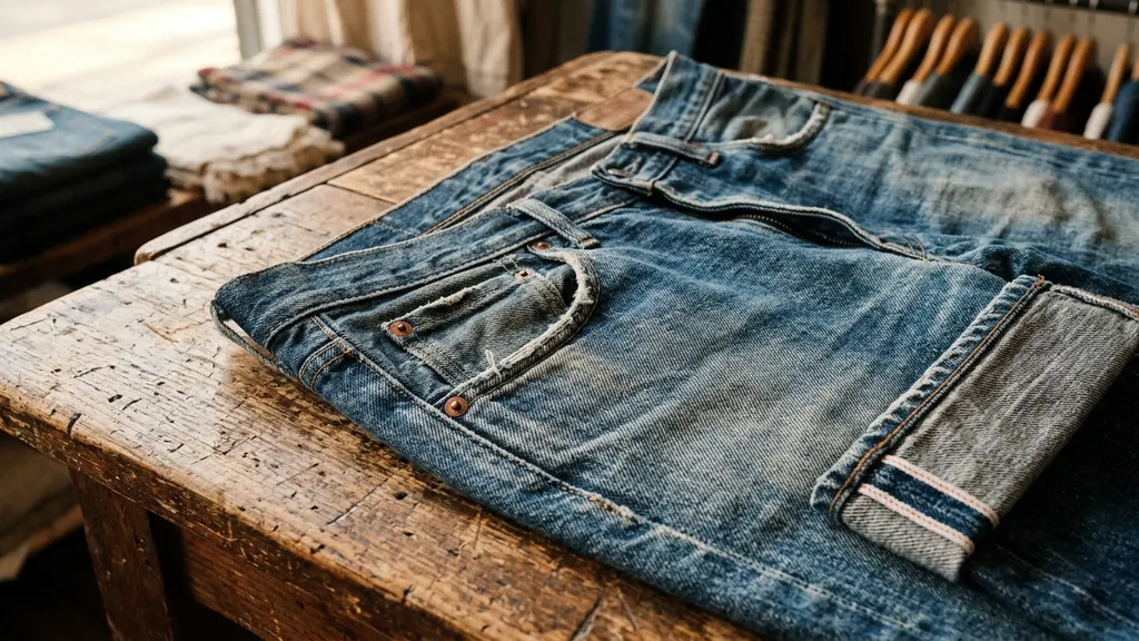 Close-up of a vintage Levi's 501 red tab and back pocket arcuate stitching used for dating denim