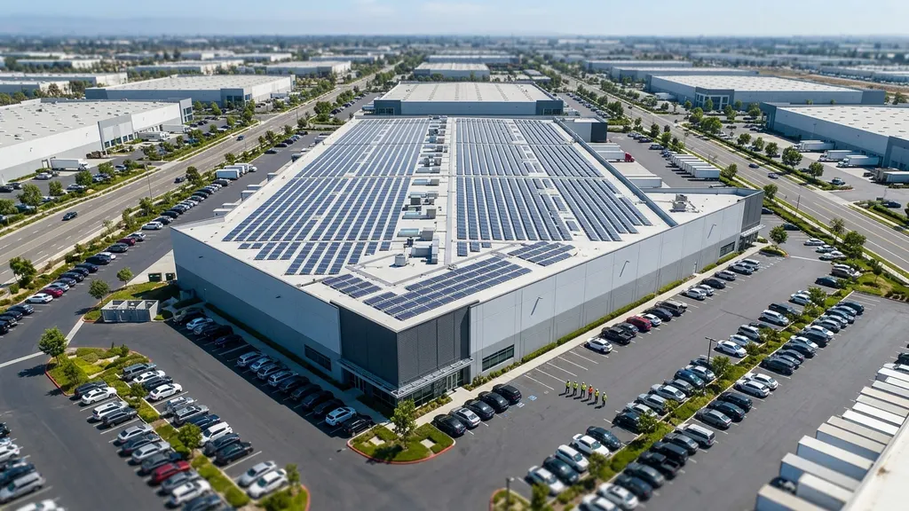 Large commercial rooftop solar array on a warehouse funded through C-PACE solar financing with no upfront capital required